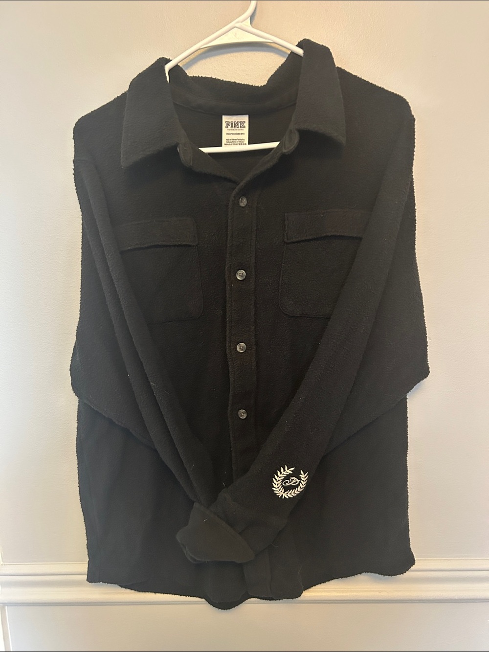 PINK Victoria's Secret Black Button-Up Fleece Shirt